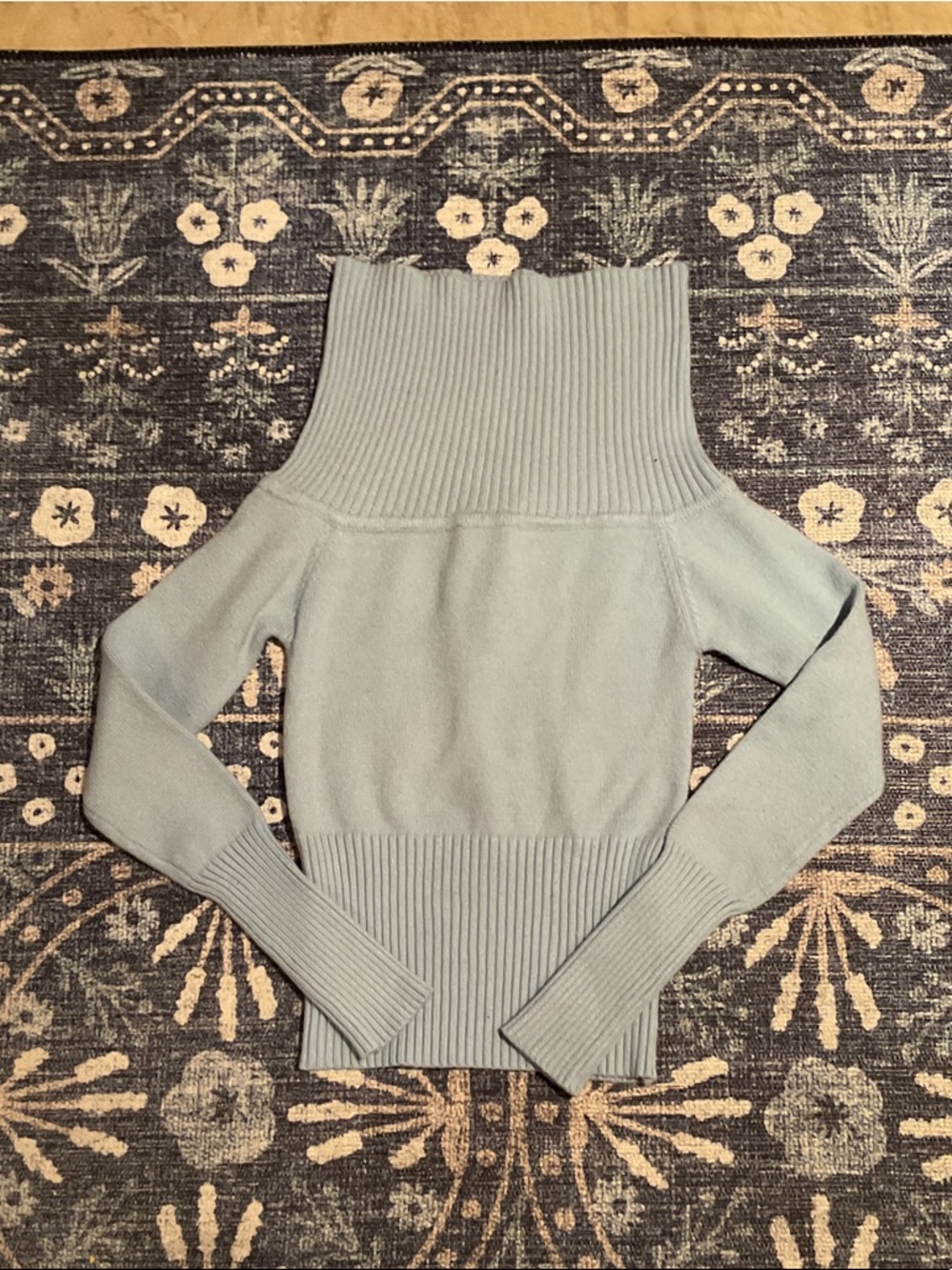 Ribbed High-Neck Slim Fit Sweater - Light Blue